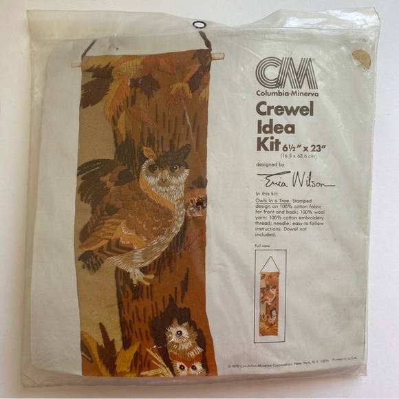Vintage NOS 1979 Erica Wilson OWLS IN A TREE Embroidery Kit Wall Hanging Sealed - Picture 2 of 4
